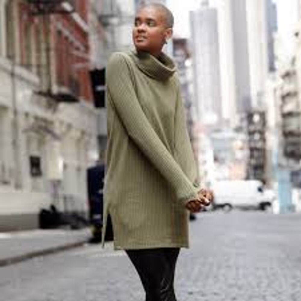 Karlie Boxy Lightweight Mock Neck Turtleneck Tunic Olive Green Large Cabincore
